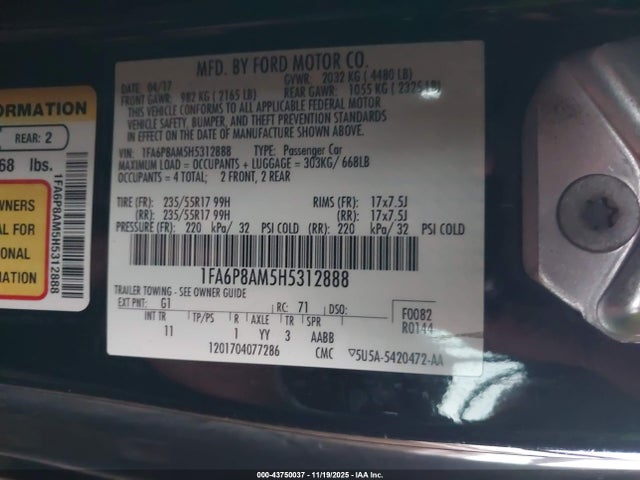 1FA6P8AM5H5312888 Ford Mustang V6