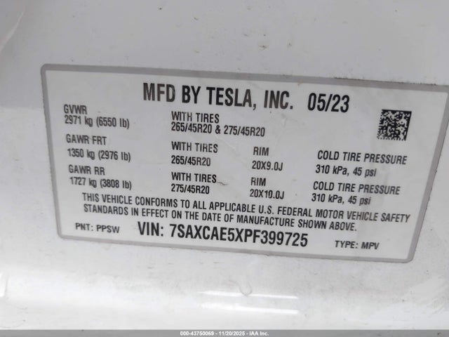 2023 TESLA MODEL X 7SAXCAE5XPF399725 Photo 8