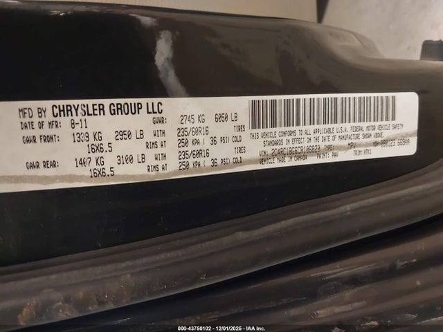 43750102 :رقم المزاد ، 2C4RC1BG6CR106820 vin ، 2012 Chrysler Town & Country Touring مزاد بيع
