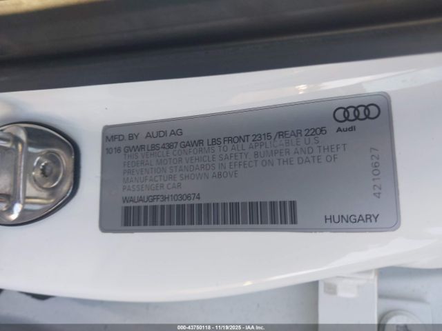 2017 AUDI A3 WAUAUGFF3H1030674 Photo 8
