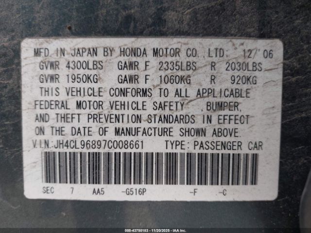 2007 ACURA TSX JH4CL96897C008661 Photo 8