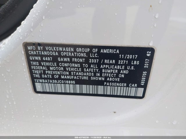 Volkswagen Passat 2.0t Se 2018 1VWBA7A39JC016895 Image 9