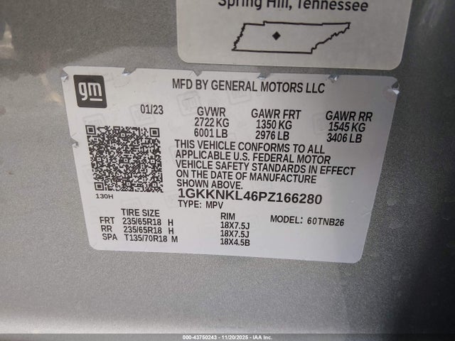 1GKKNKL46PZ166280 GMC Acadia Fwd Sle