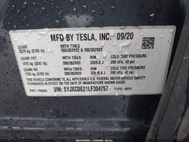2020 TESLA MODEL X 5YJXCDE21LF304757 Photo 8