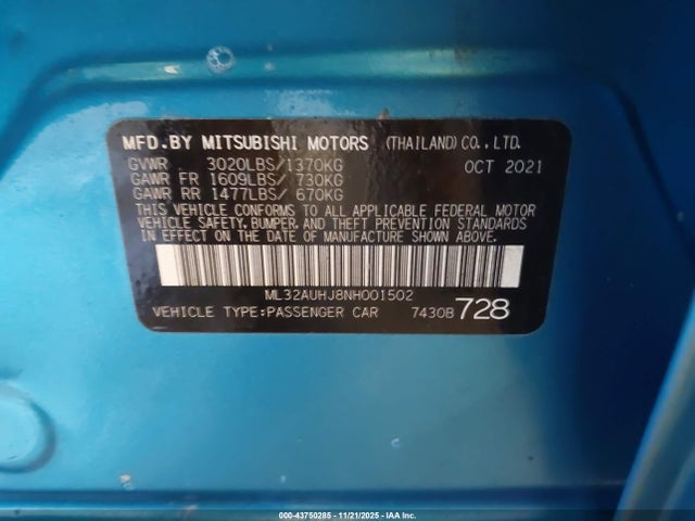 2022 MITSUBISHI MIRAGE ML32AUHJ8NH001502 Photo 8