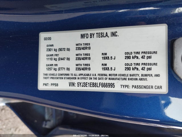 2020 TESLA MODEL 3 5YJ3E1EB8LF666995 Photo 8