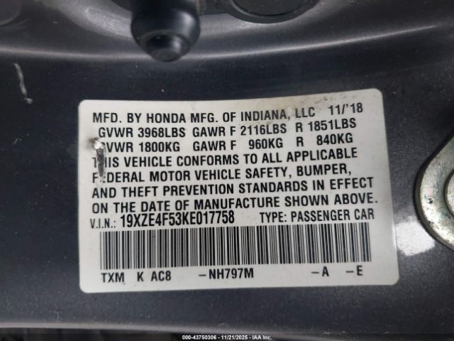 2019 HONDA INSIGHT 19XZE4F53KE017758 Photo 8