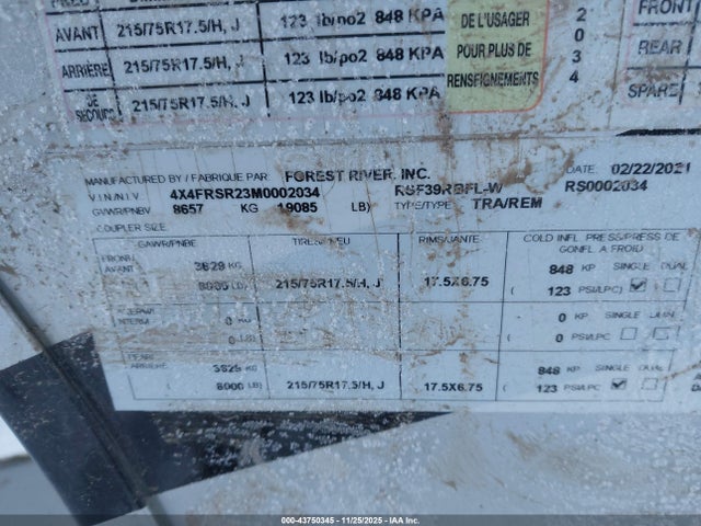 4X4FRSR23M0002034 Forest River Riverstone 39rbfl