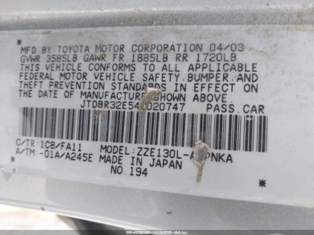 2004 TOYOTA COROLLA JTDBR32E542020747 Photo 8