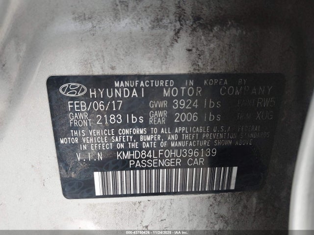 Hyundai Elantra 2017 KMHD84LF0HU396139 Image 9
