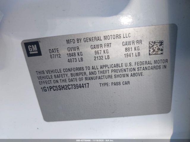 2012 CHEVROLET CRUZE 1G1PC5SH2C7394417 Photo 8