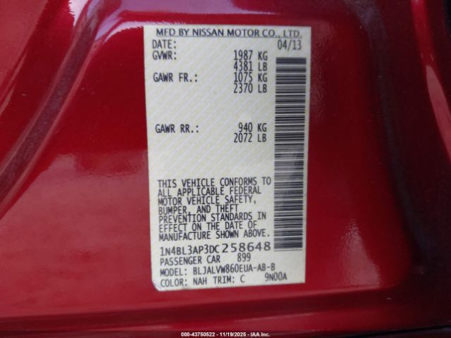 2013 NISSAN ALTIMA 1N4BL3AP3DC258648 Photo 8