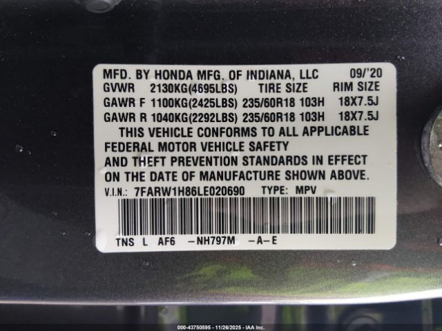 2020 HONDA CR-V 7FARW1H86LE020690 Photo 8