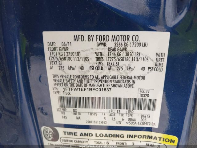 2011 FORD F-150 1FTFW1EF1BFC01837 Photo 8