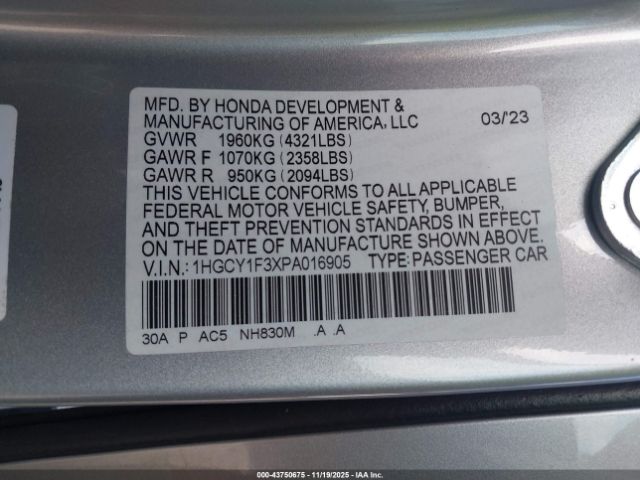 2023 HONDA ACCORD 1HGCY1F3XPA016905 Photo 8