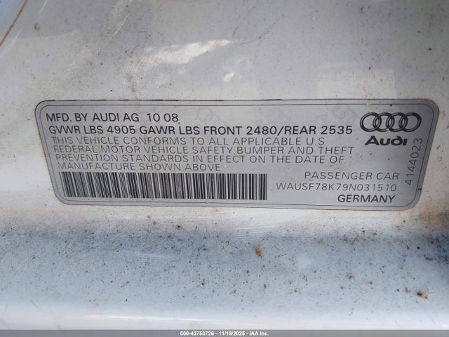 2009 AUDI A4 WAUSF78K79N031510 Photo 8