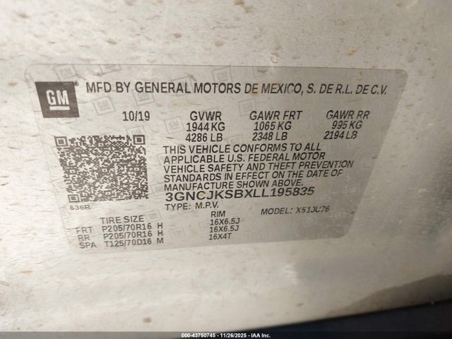 Продажа на аукционе авто 2020 Chevrolet Trax Fwd Ls, vin: 3GNCJKSBXLL195835, номер лота: 43750745