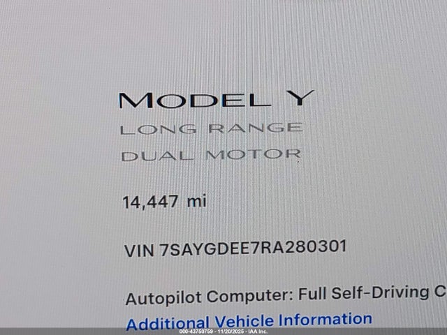 7SAYGDEE7RA280301 Tesla Model Y Long Range Dual Motor All-wheel Drive