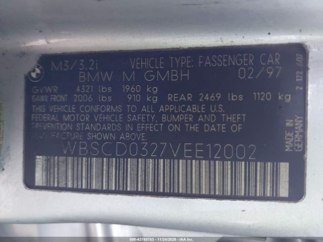 1997 BMW M3 WBSCD0327VEE12002 Photo 8