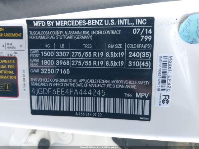2015 MERCEDES-BENZ GL 450 4JGDF6EE4FA444245 Photo 8