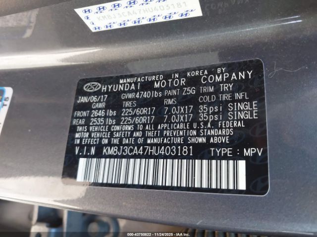 2017 HYUNDAI TUCSON KM8J3CA47HU403181 Photo 8