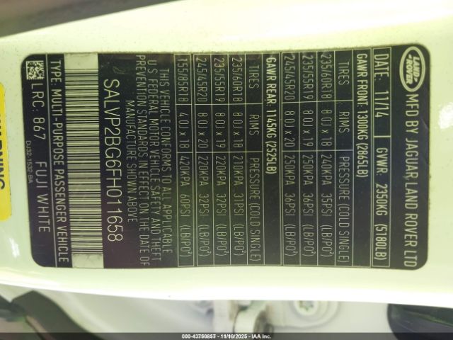 2015 LAND ROVER RANGE ROVER EVOQUE SALVP2BG6FH011658 Photo 8