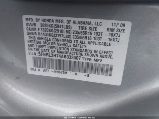 2010 HONDA ODYSSEY 5FNRL3H74AB033507 Photo 8