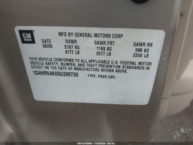 2005 BUICK LESABRE 1G4HR54K65U286739 Photo 8