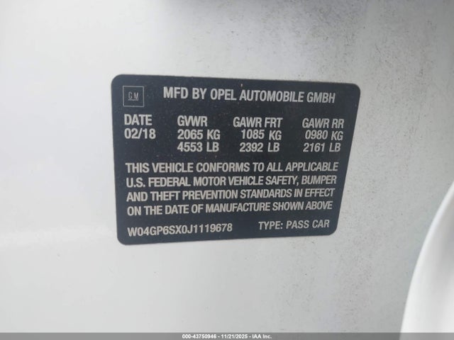Aukcja sprzedaży 2018 Buick Regal Sportback Essence, vin: W04GP6SX0J1119678, numer aukcji: 43750946