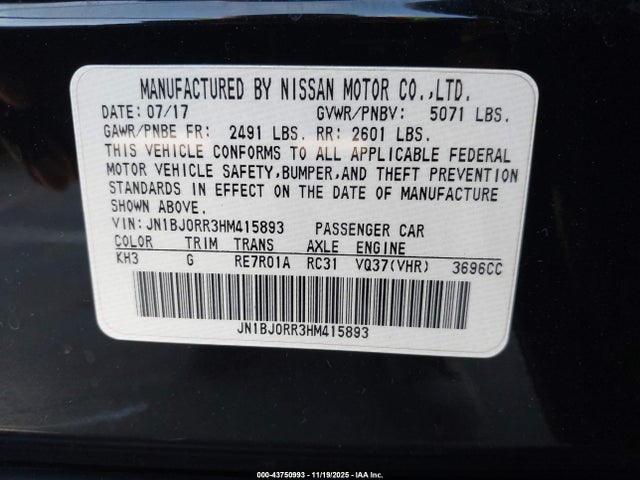 Aukcja sprzedaży 2017 Infiniti Qx50, vin: JN1BJ0RR3HM415893, numer aukcji: 43750993