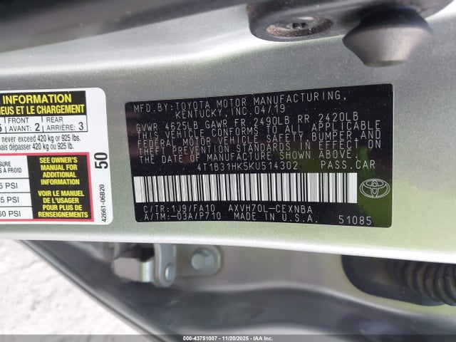 2019 TOYOTA CAMRY HYBRID 4T1B31HK5KU514302 Photo 8