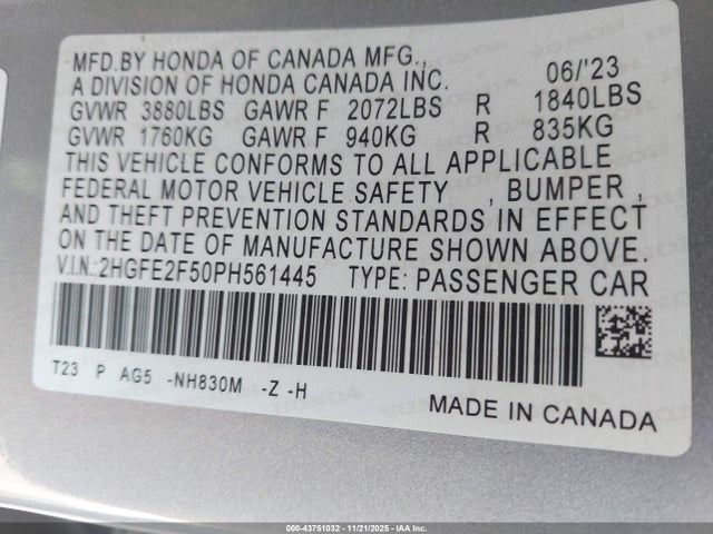 Honda Civic Sport 2023 2HGFE2F50PH561445 Image 9