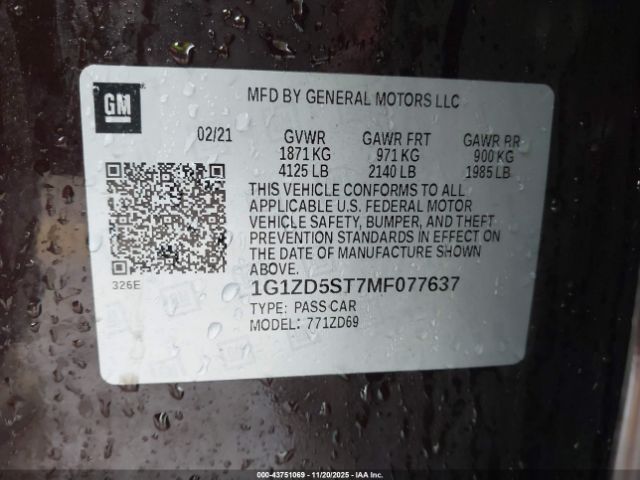 2021 CHEVROLET MALIBU 1G1ZD5ST7MF077637 Photo 8