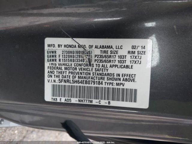 2014 HONDA ODYSSEY 5FNRL5H64EB079184 Photo 8