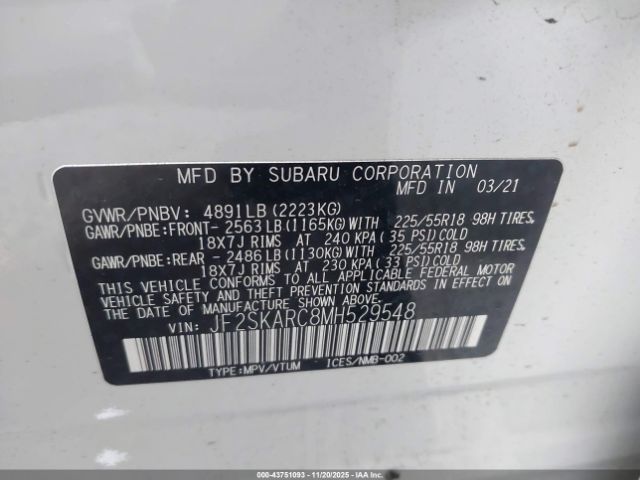 2021 SUBARU FORESTER JF2SKARC8MH529548 Photo 8