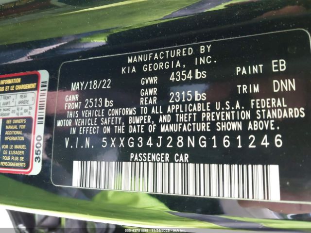 2022 KIA K5 5XXG34J28NG161246 Photo 8