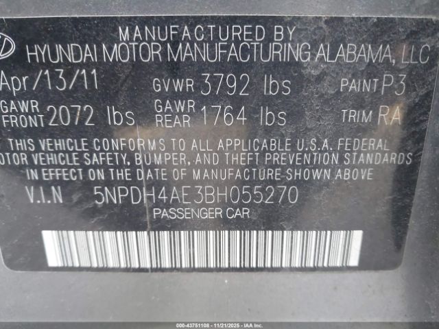 2011 HYUNDAI ELANTRA 5NPDH4AE3BH055270 Photo 8