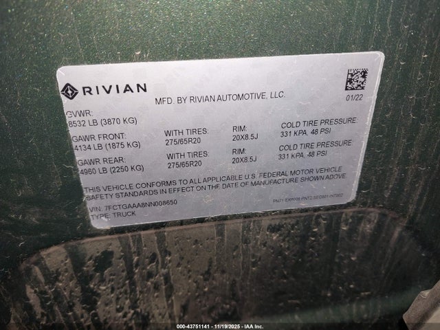 Rivian R1t Adventure 2022 7FCTGAAA8NN008650 Image 9