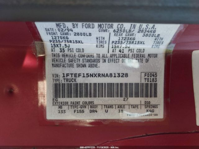 1994 FORD F150 1FTEF15NXRNA81328 Photo 8