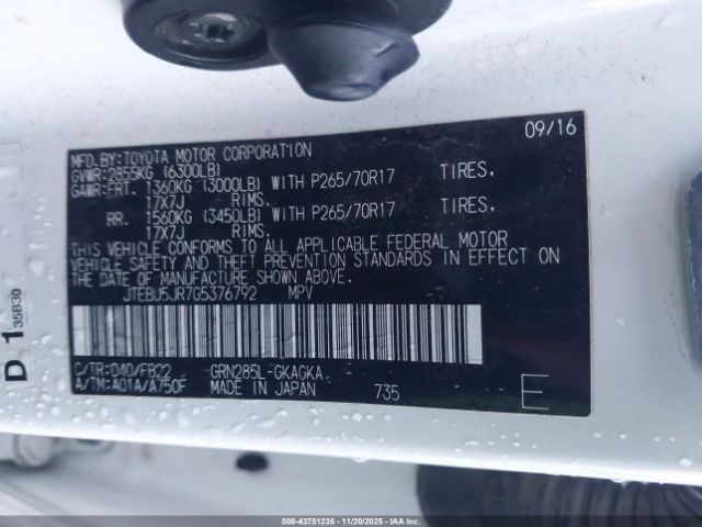 2016 TOYOTA 4RUNNER JTEBU5JR7G5376792 Photo 8
