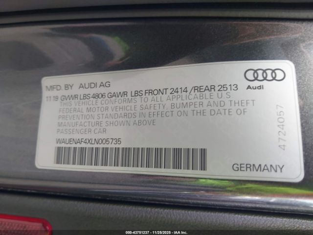 2020 AUDI A4 WAUENAF4XLN005735 Photo 8