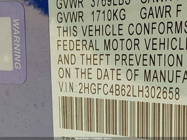 2020 HONDA CIVIC 2HGFC4B62LH302658 Photo 8