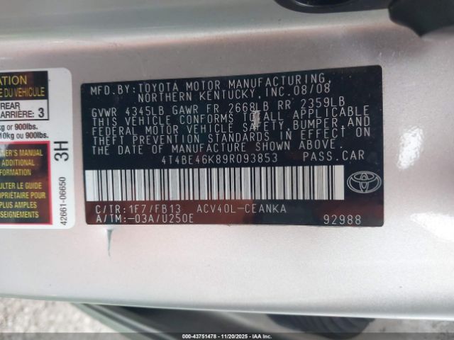 2009 TOYOTA CAMRY 4T4BE46K89R093853 Photo 8