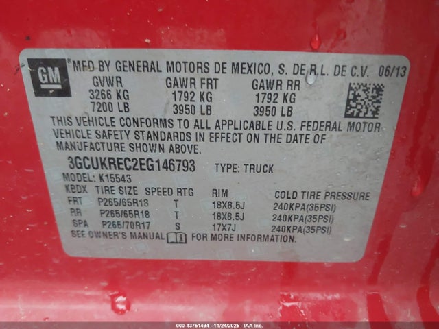 3GCUKREC2EG146793 Chevrolet Silverado 1500 2lt
