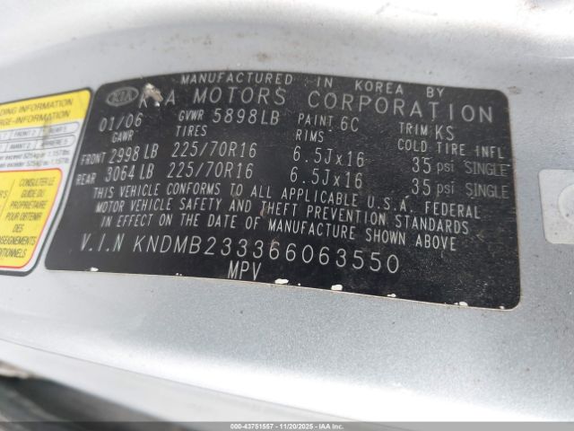 2006 KIA SEDONA KNDMB233366063550 Photo 8