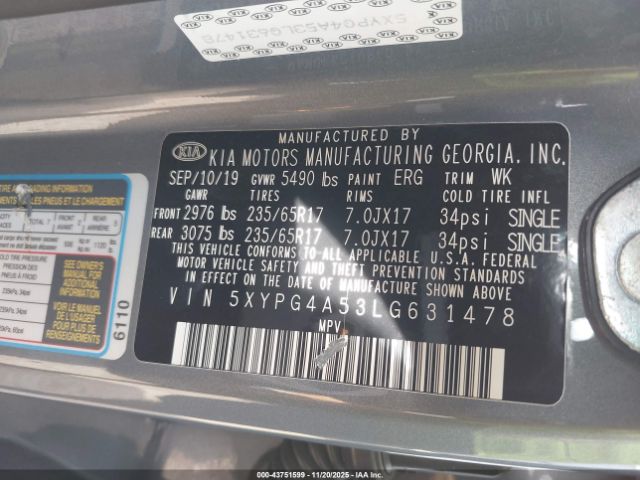 2020 KIA SORENTO 5XYPG4A53LG631478 Photo 8