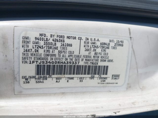 1994 FORD ECONOLINE 1FTJS34G0RHA39337 Photo 8