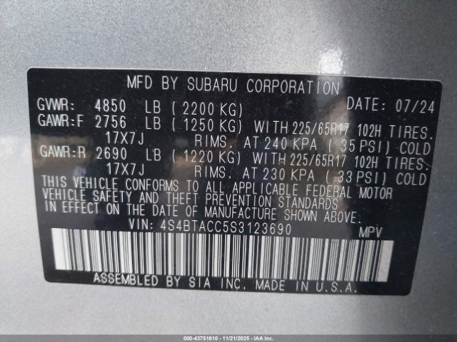 2025 SUBARU OUTBACK 4S4BTACC5S3123690 Photo 8