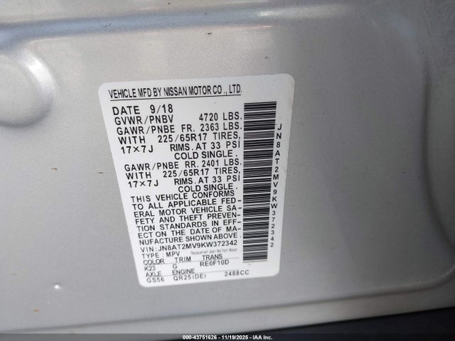 Nissan ROGUE SV 2019 JN8AT2MV9KW372342 Image 9