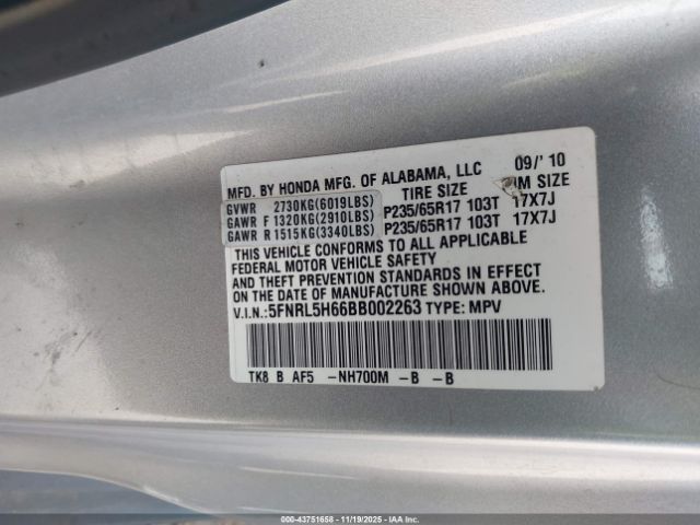 2011 HONDA ODYSSEY 5FNRL5H66BB002263 Photo 8